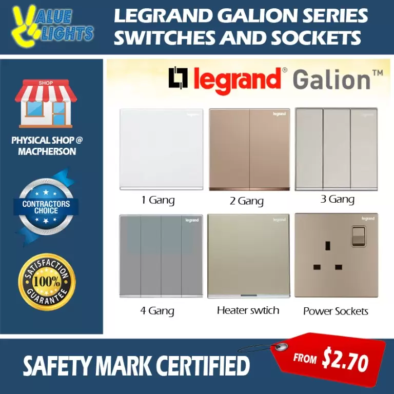 Legrand Galion Designer Switch Socket Doorbell Heater Safety Mark White SIlver Champagne Rose Gold